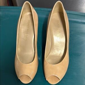 Stuart Weitzman Women's Tan Peep Toe Heels